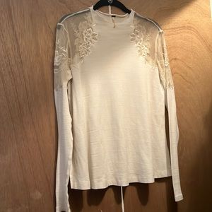 Free People Mesh and Lace Shoulders Sweater in Cream